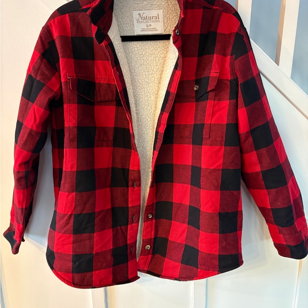 Natural Reflections Red & Black Buffalo Plaid Sherpa-Lined Shirt Jacket